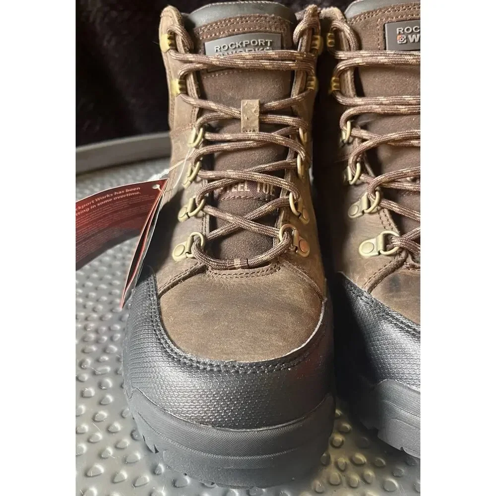 Men's Rockport Work Steel Toe Brown Leather Boots ASTMF2413-11 Size 9W